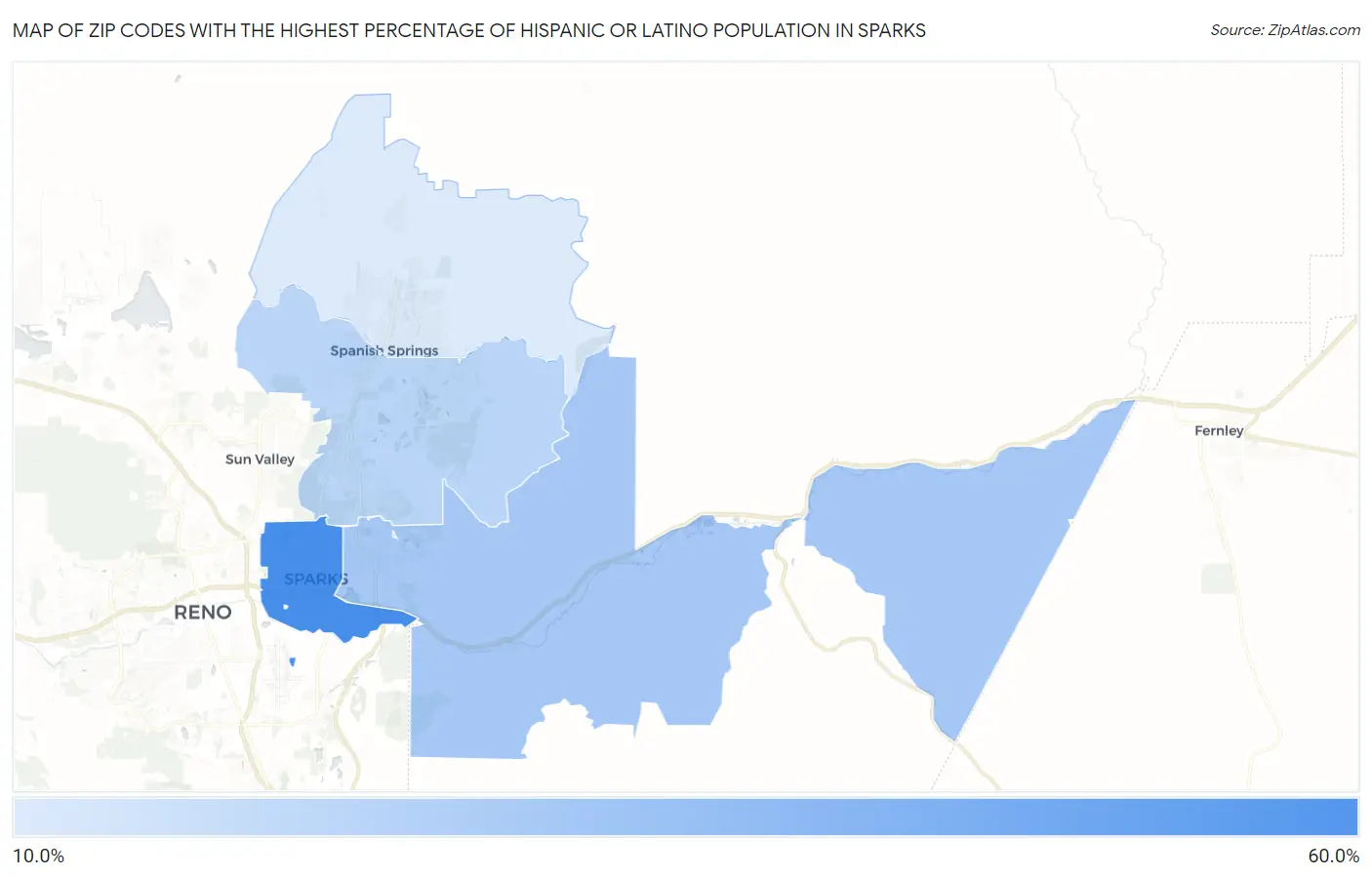 Zip Codes with the Highest Percentage of Hispanic or Latino Population in Sparks Map
