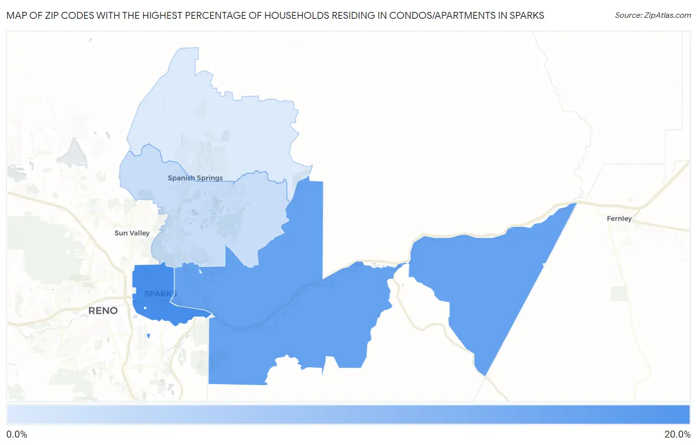 Zip Codes with the Highest Percentage of Households Residing in Condos/Apartments in Sparks Map