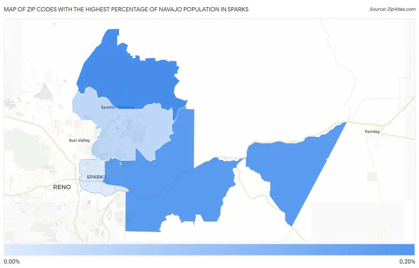 Zip Codes with the Highest Percentage of Navajo Population in Sparks Map