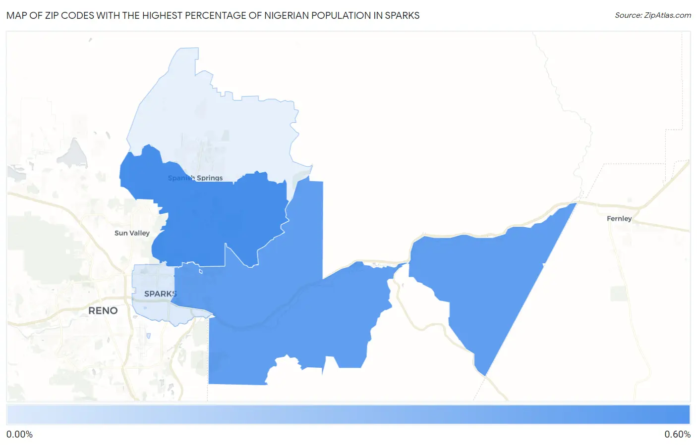 Zip Codes with the Highest Percentage of Nigerian Population in Sparks Map
