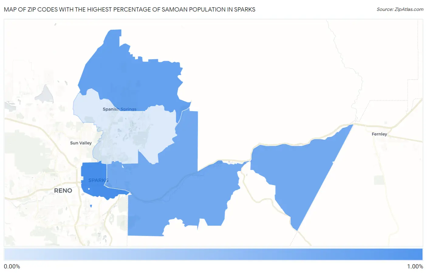 Zip Codes with the Highest Percentage of Samoan Population in Sparks Map