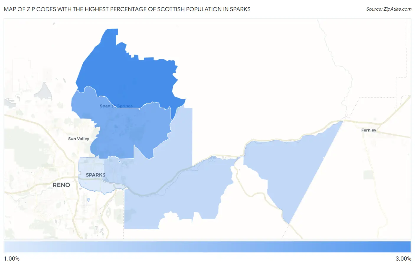 Zip Codes with the Highest Percentage of Scottish Population in Sparks Map