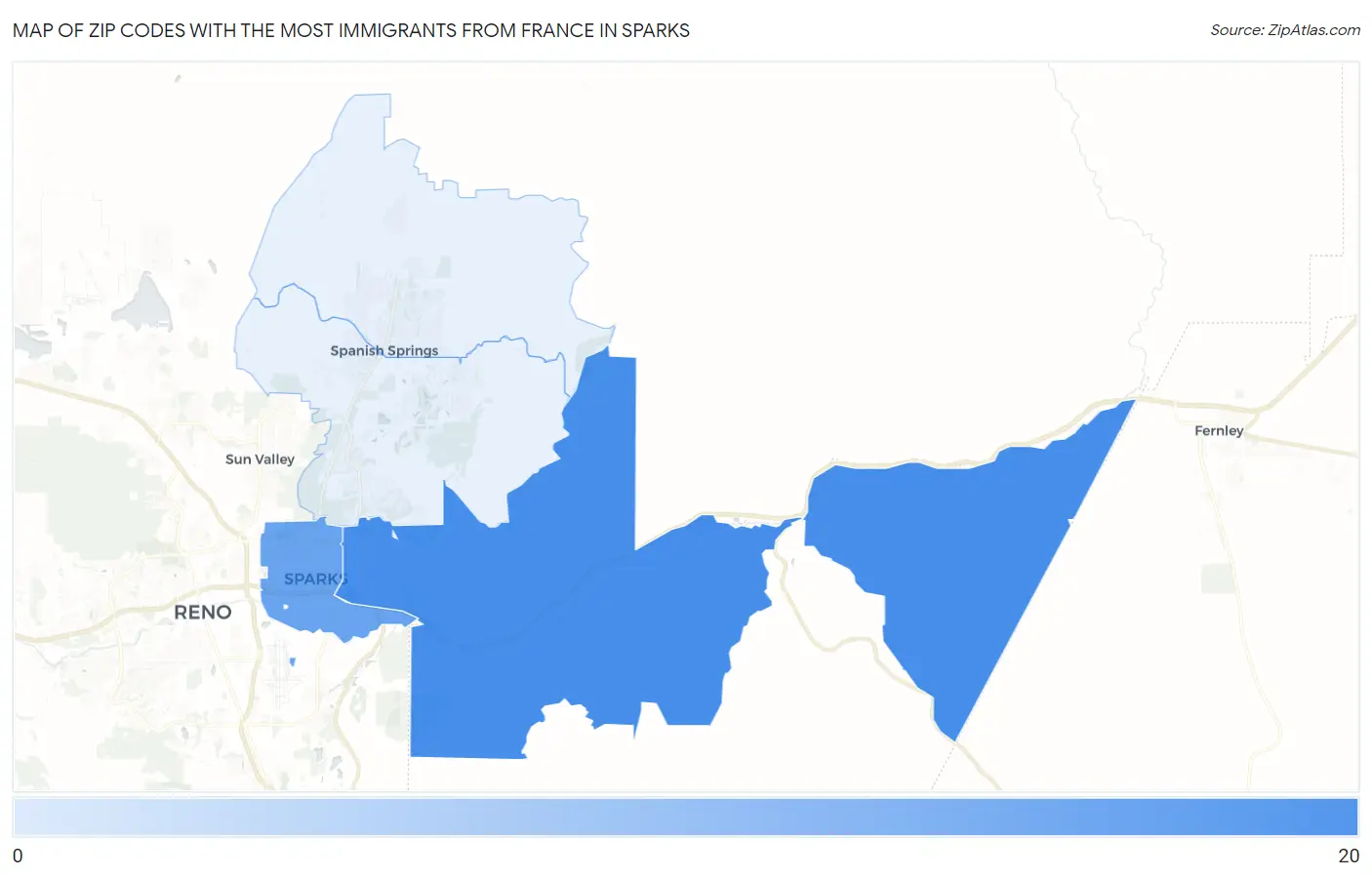 Zip Codes with the Most Immigrants from France in Sparks Map