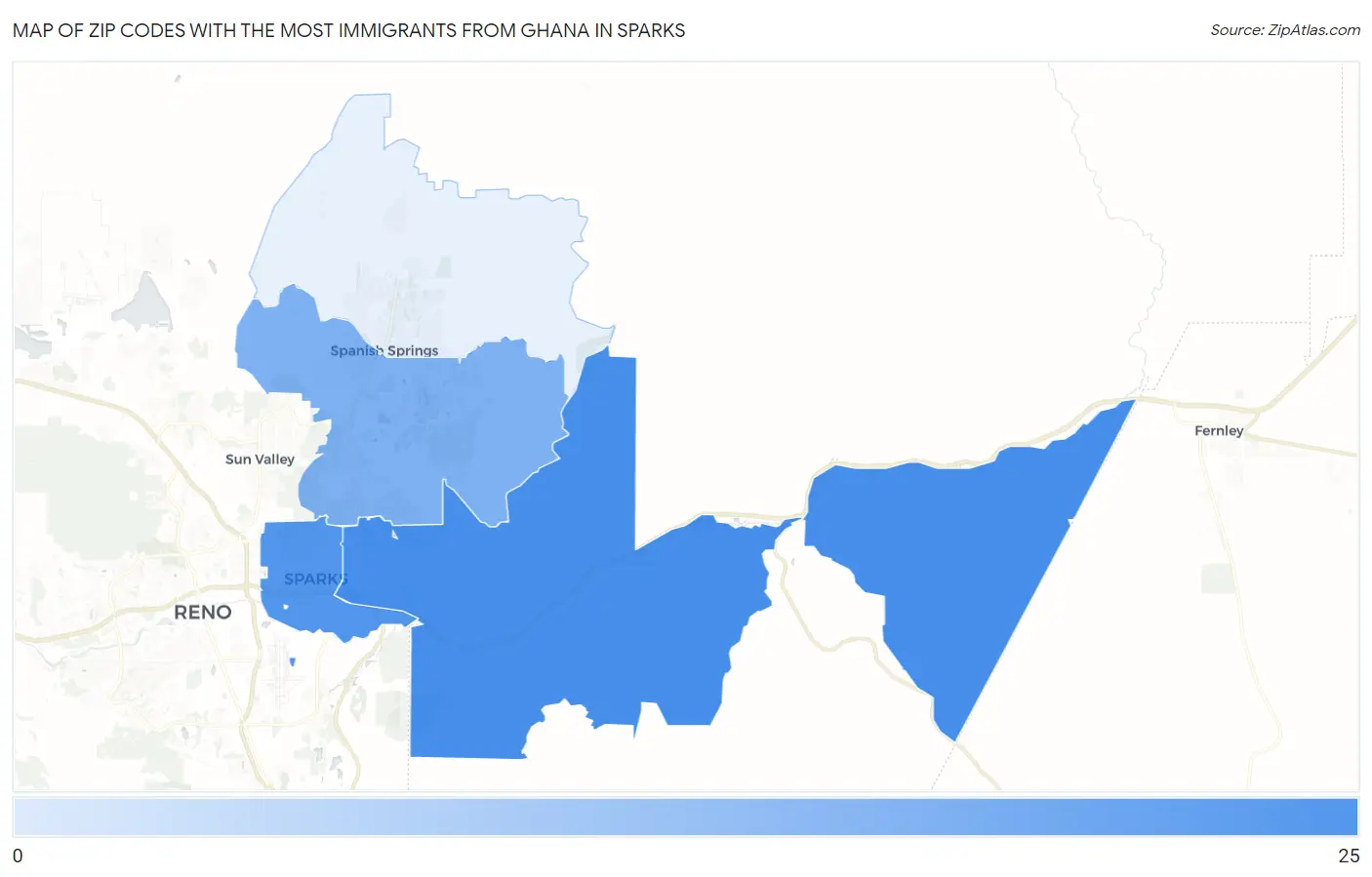 Zip Codes with the Most Immigrants from Ghana in Sparks Map