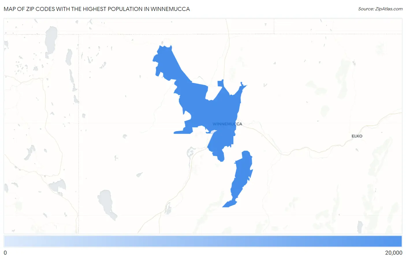 Zip Codes with the Highest Population in Winnemucca Map
