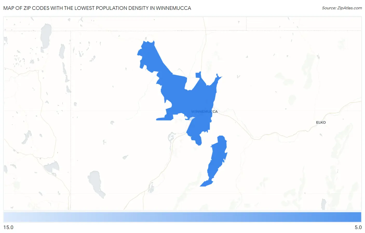 Zip Codes with the Lowest Population Density in Winnemucca Map