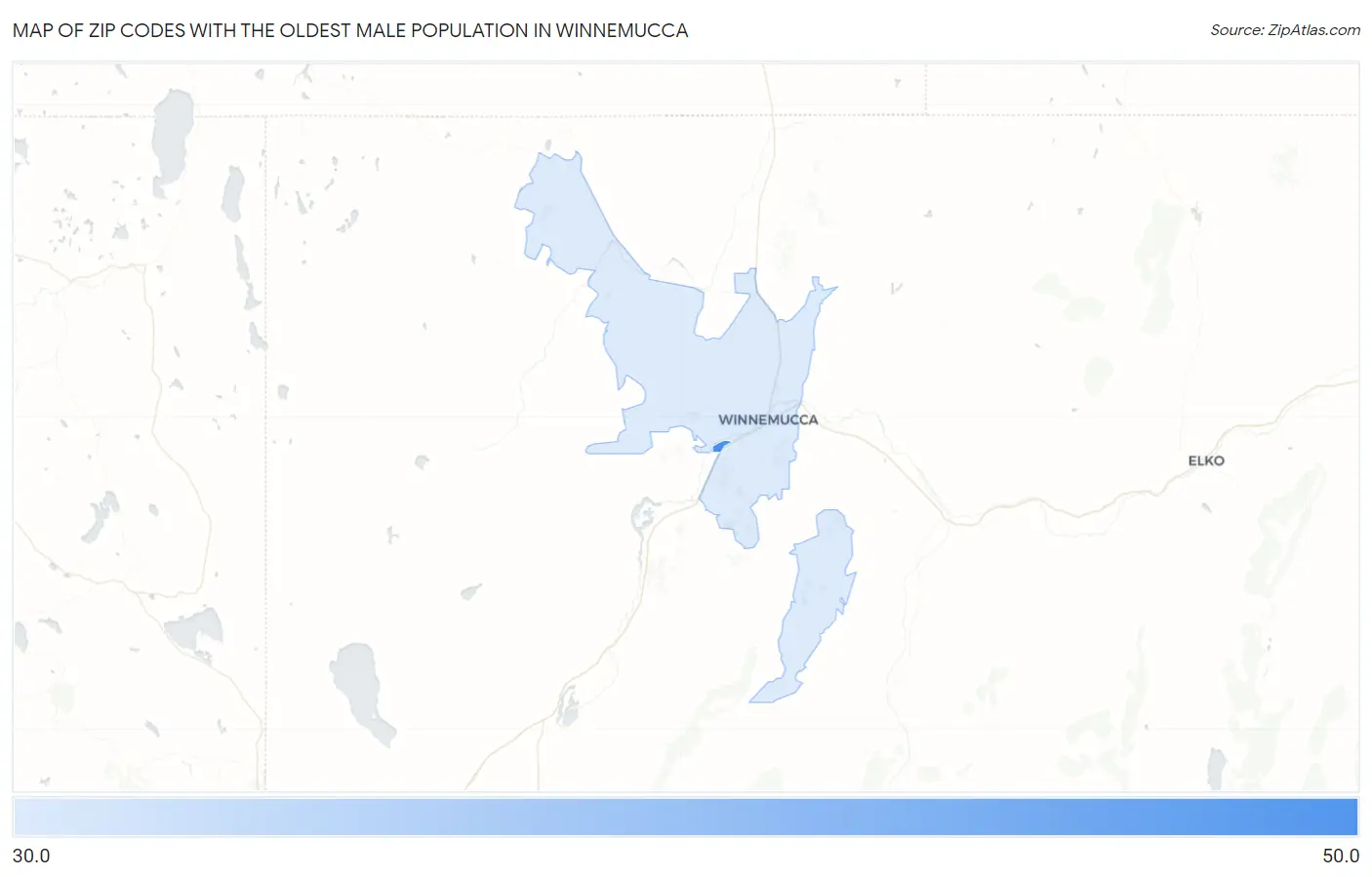 Zip Codes with the Oldest Male Population in Winnemucca Map