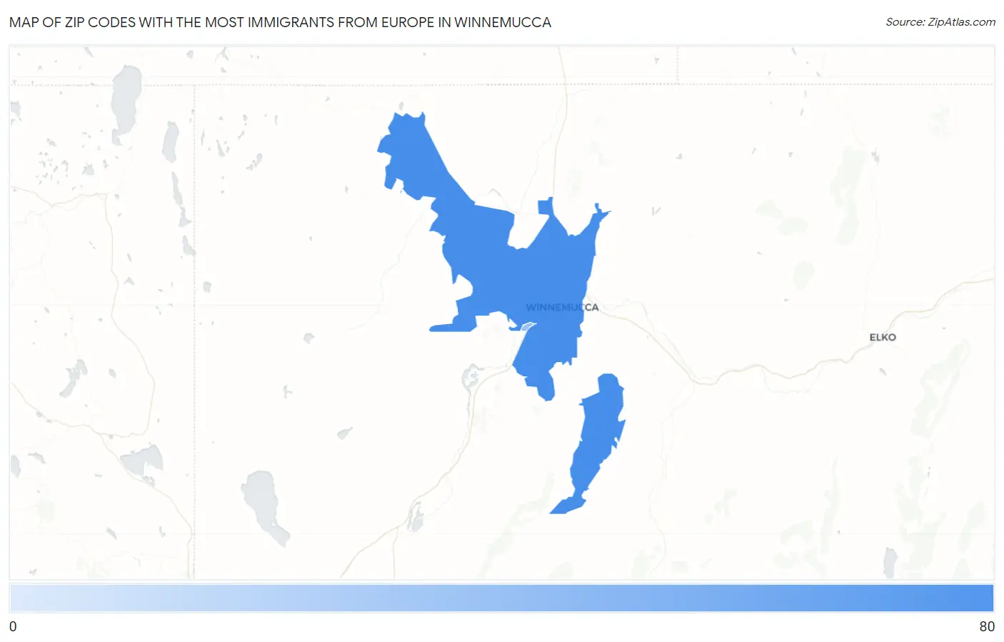 Zip Codes with the Most Immigrants from Europe in Winnemucca Map