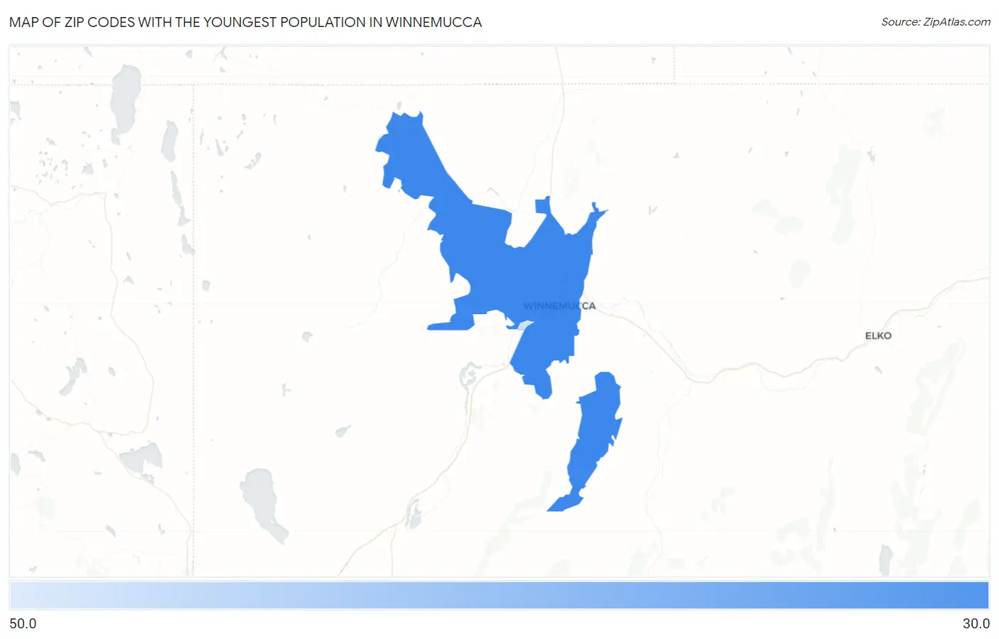 Zip Codes with the Youngest Population in Winnemucca Map