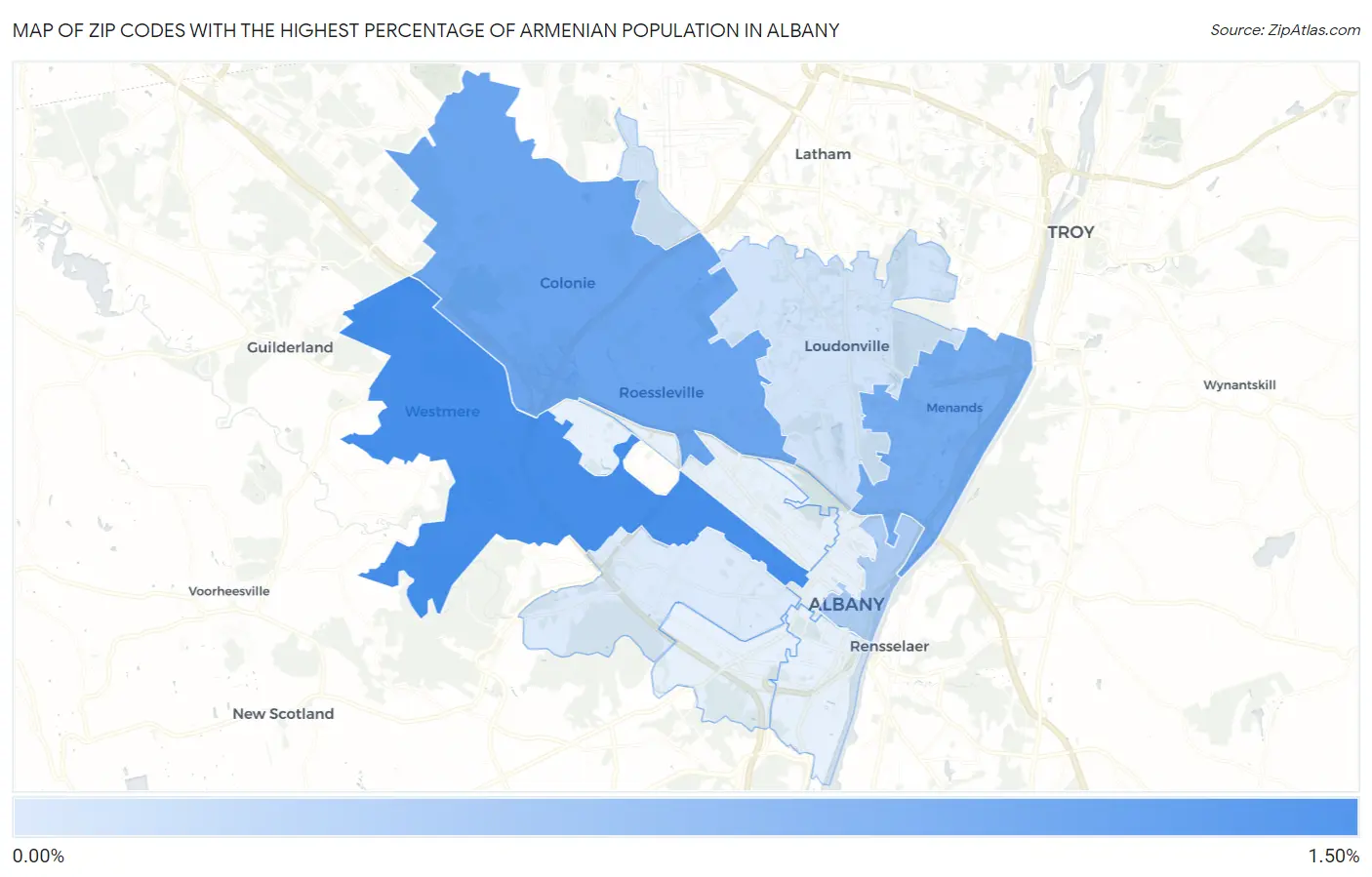 Zip Codes with the Highest Percentage of Armenian Population in Albany Map