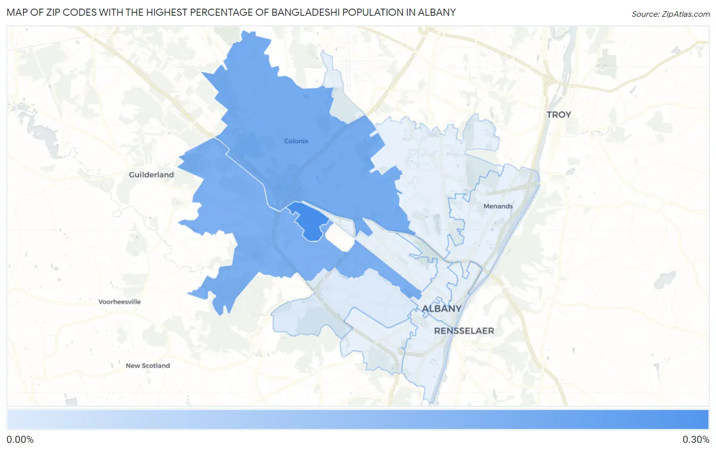 Percentage of Bangladeshi Population in Albany by Zip Code in 2024