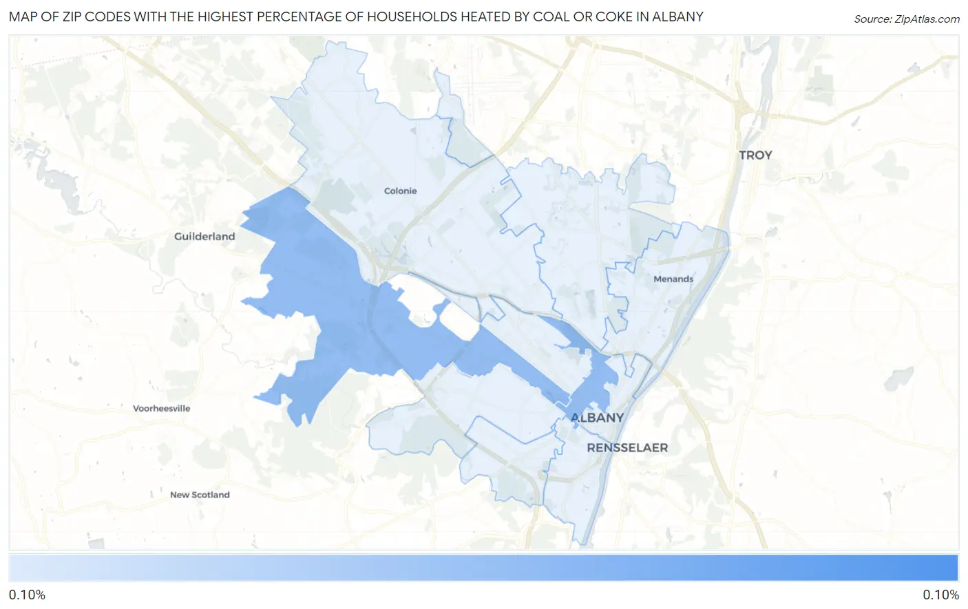 Zip Codes with the Highest Percentage of Households Heated by Coal or Coke in Albany Map