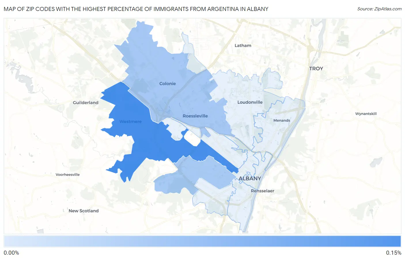 Zip Codes with the Highest Percentage of Immigrants from Argentina in Albany Map