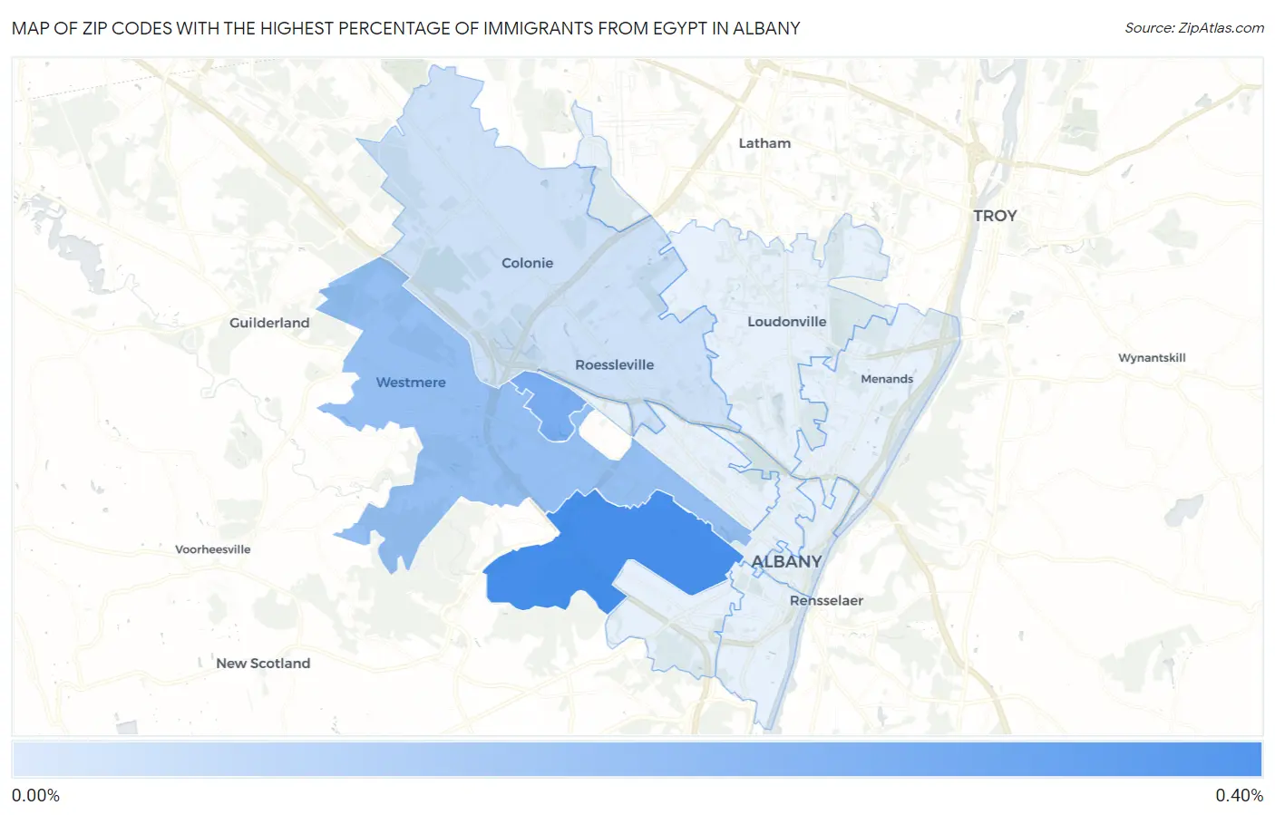 Zip Codes with the Highest Percentage of Immigrants from Egypt in Albany Map