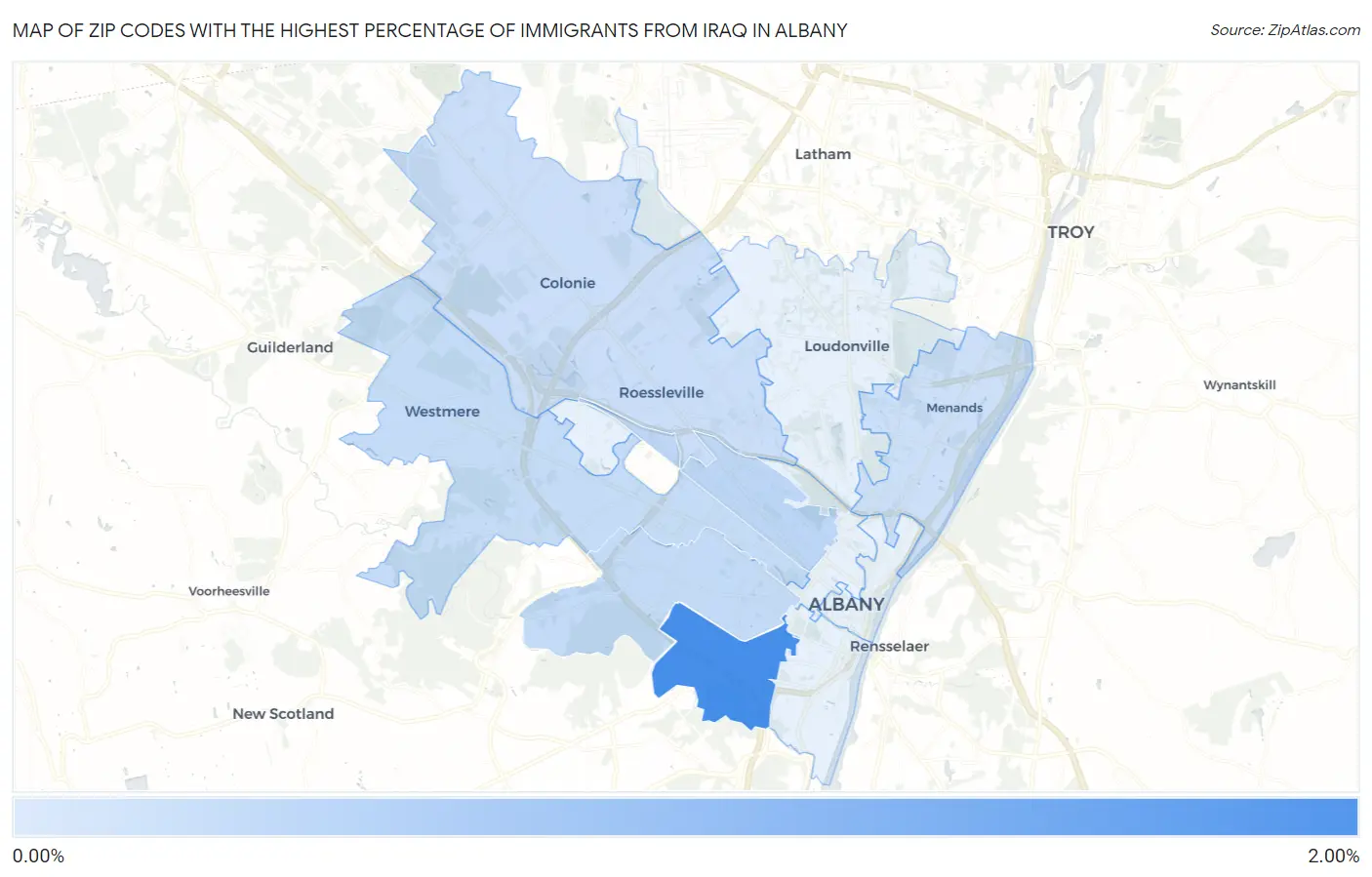 Zip Codes with the Highest Percentage of Immigrants from Iraq in Albany Map