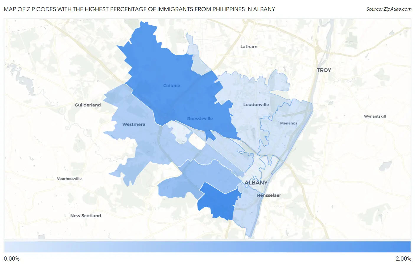 Zip Codes with the Highest Percentage of Immigrants from Philippines in Albany Map