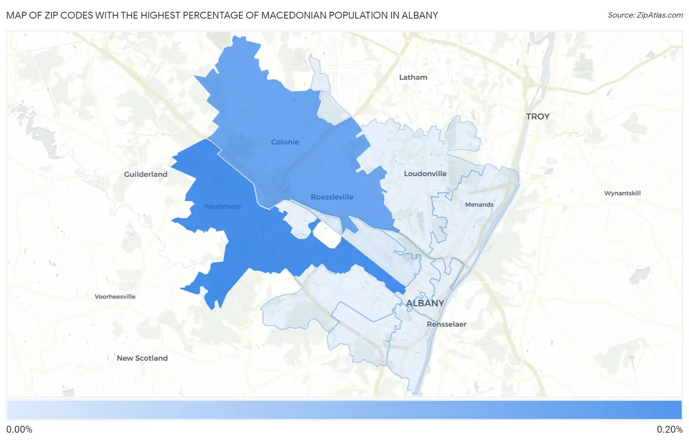 Zip Codes with the Highest Percentage of Macedonian Population in Albany Map