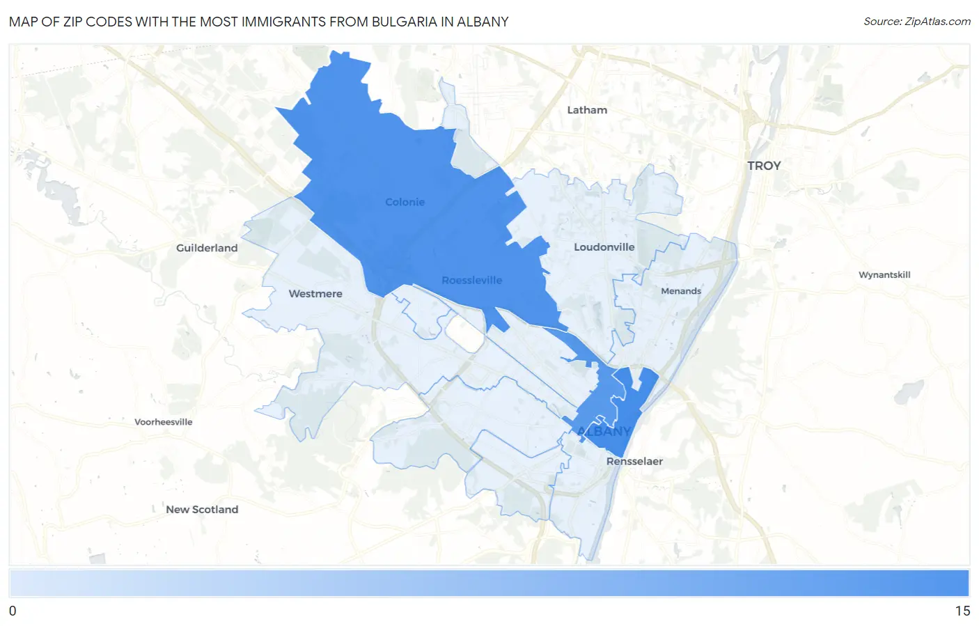 Zip Codes with the Most Immigrants from Bulgaria in Albany Map