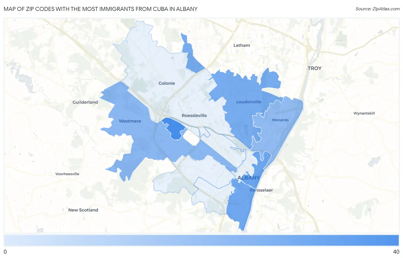 Zip Codes with the Most Immigrants from Cuba in Albany Map