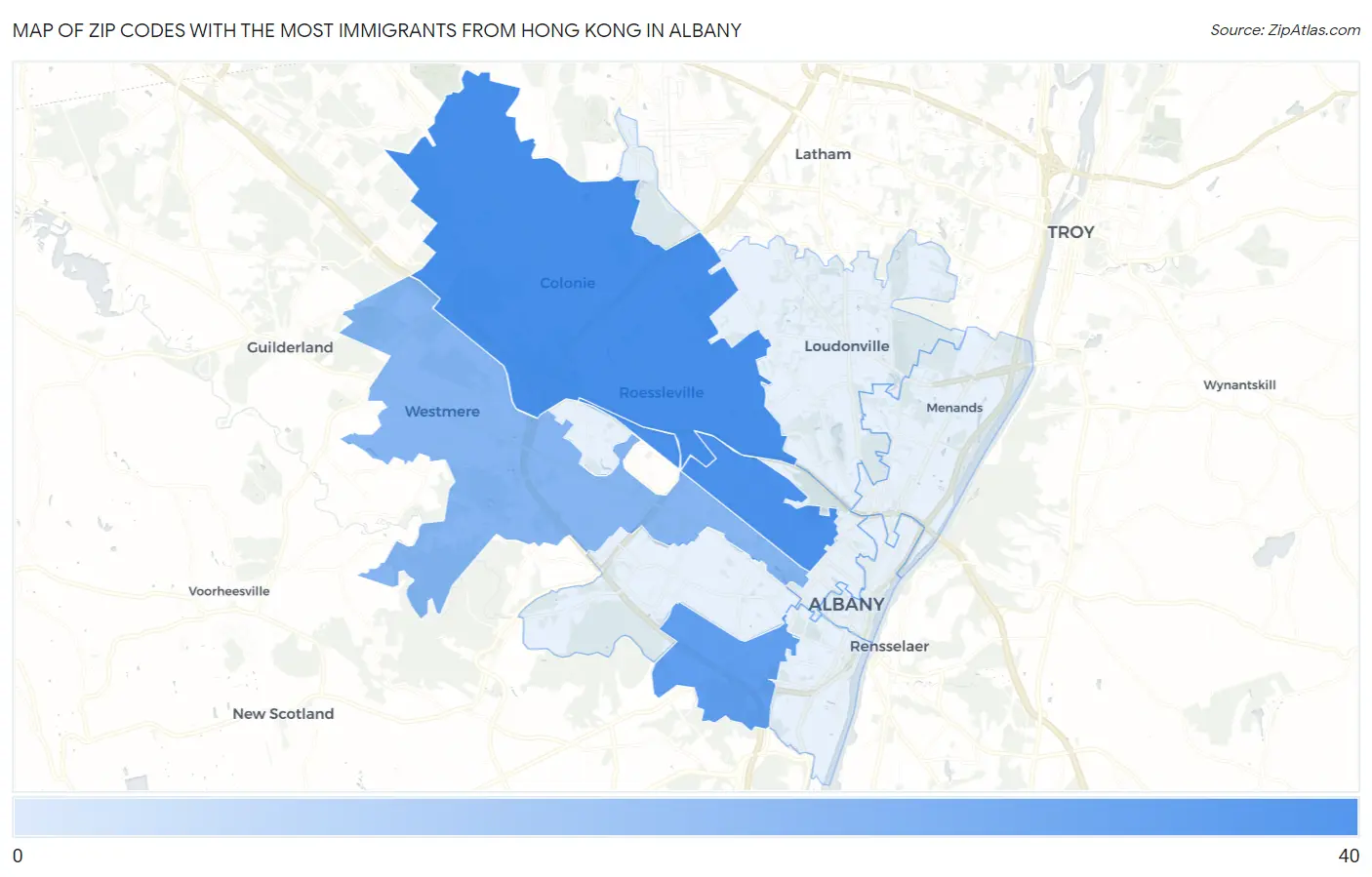 Zip Codes with the Most Immigrants from Hong Kong in Albany Map
