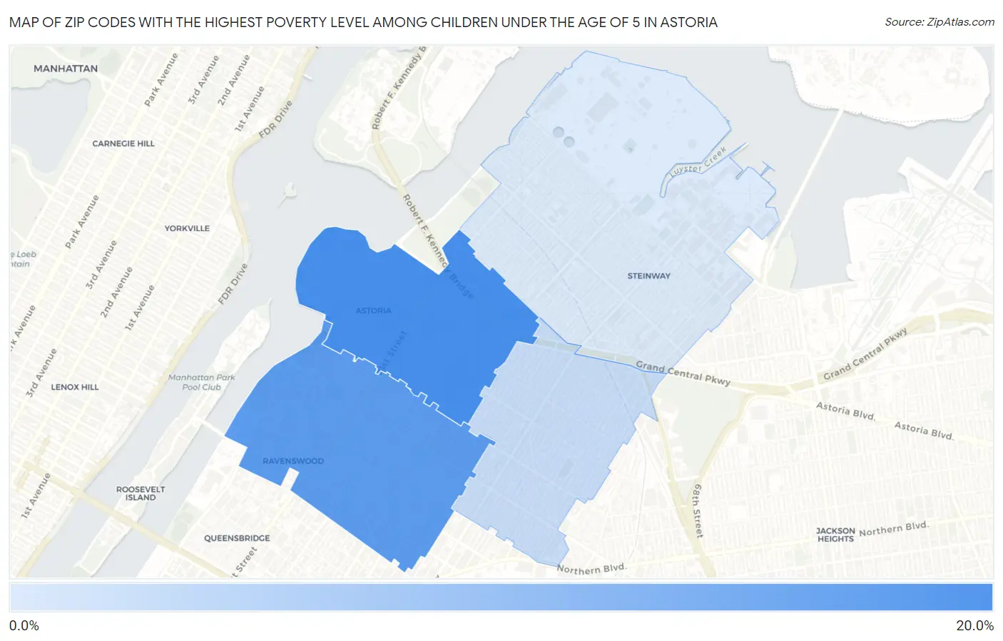 Zip Codes with the Highest Poverty Level Among Children Under the Age of 5 in Astoria Map