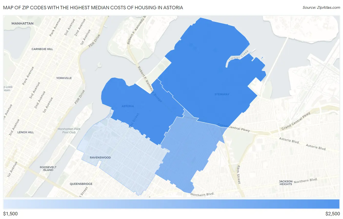 Zip Codes with the Highest Median Costs of Housing in Astoria Map