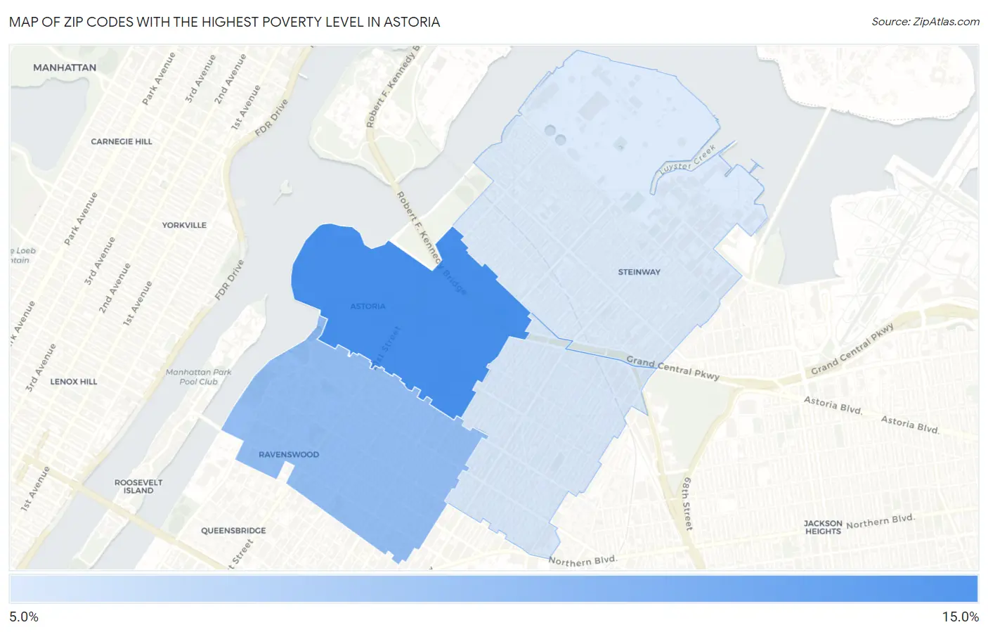 Zip Codes with the Highest Poverty Level in Astoria Map