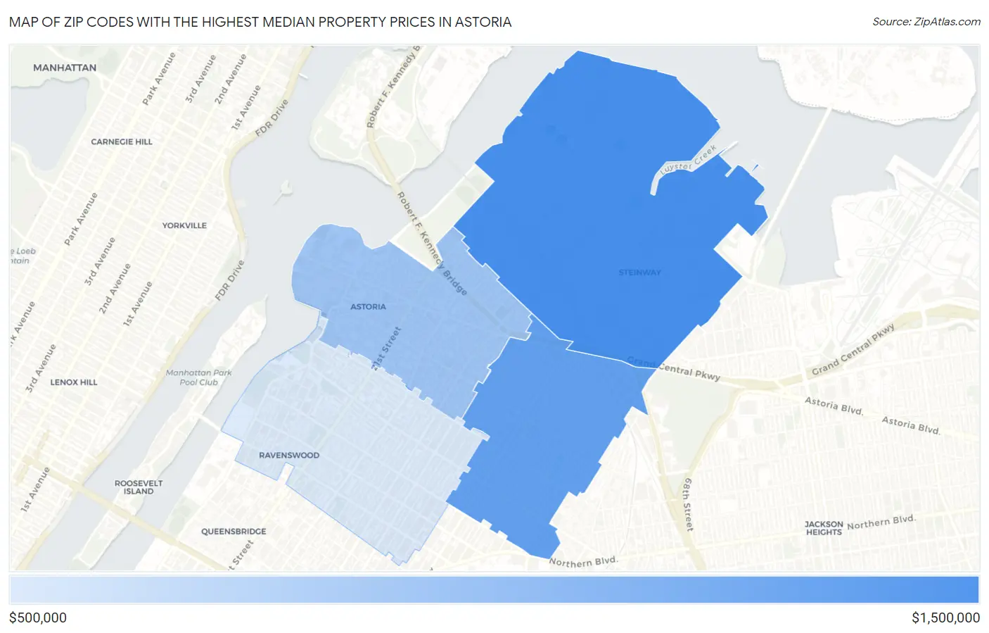 Zip Codes with the Highest Median Property Prices in Astoria Map
