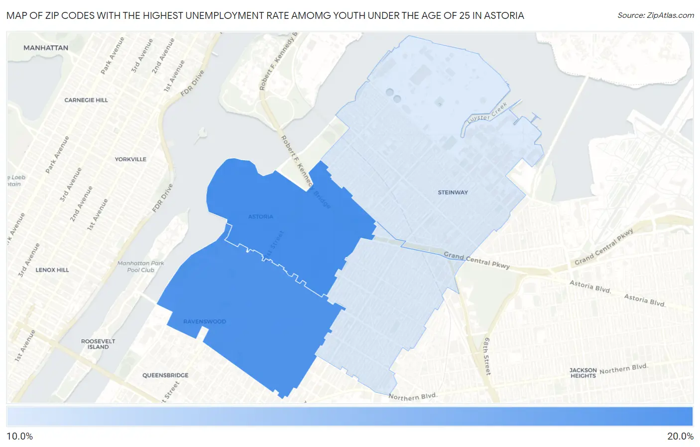 Zip Codes with the Highest Unemployment Rate Amomg Youth Under the Age of 25 in Astoria Map