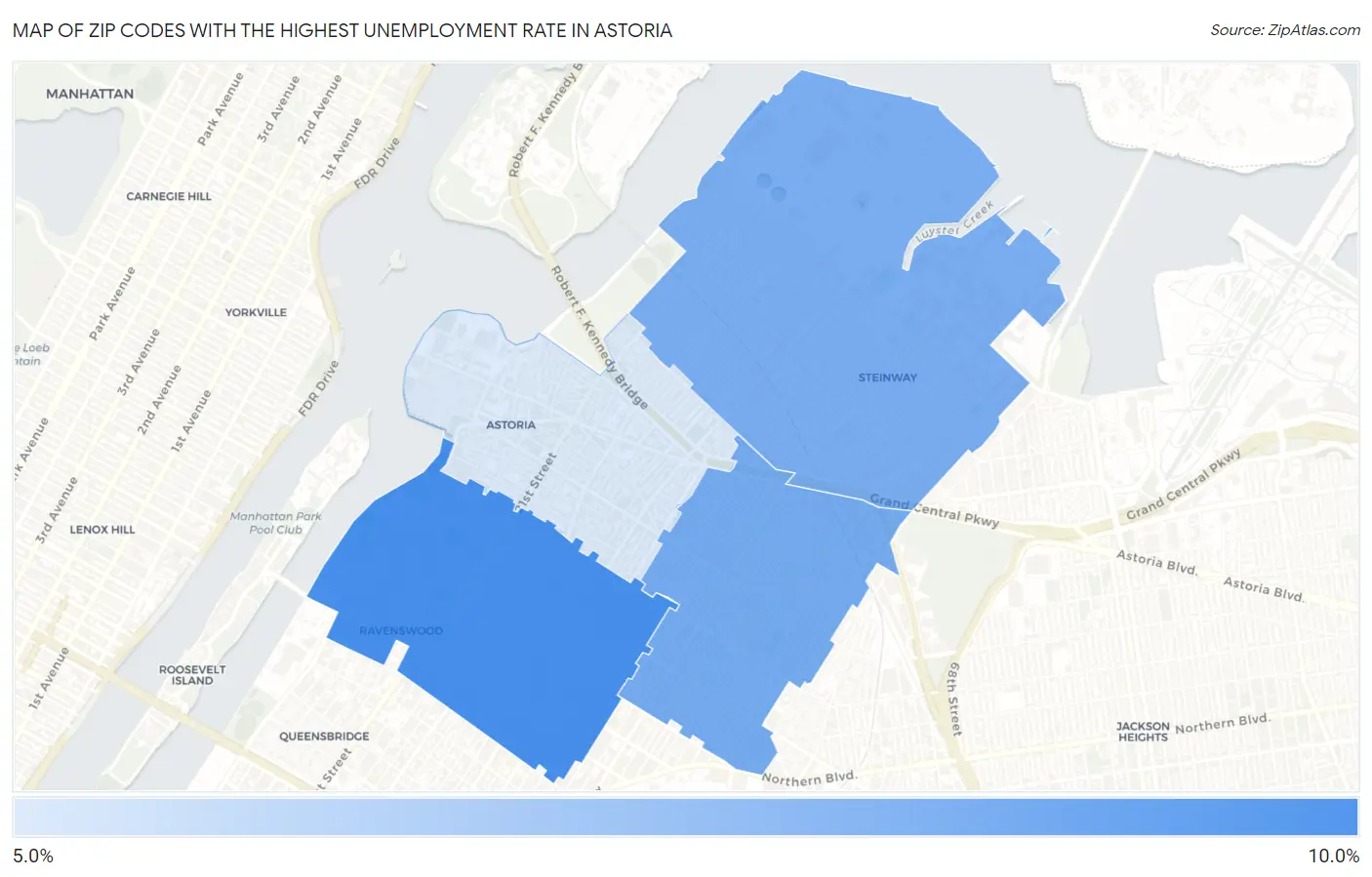 Zip Codes with the Highest Unemployment Rate in Astoria Map