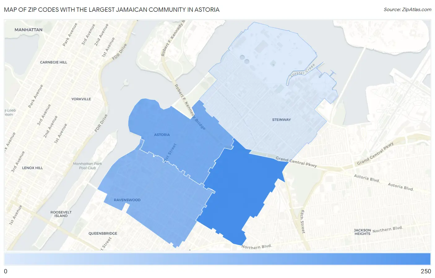 Zip Codes with the Largest Jamaican Community in Astoria Map