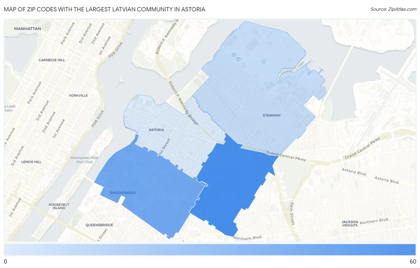 Zip Codes with the Largest Latvian Community in Astoria Map