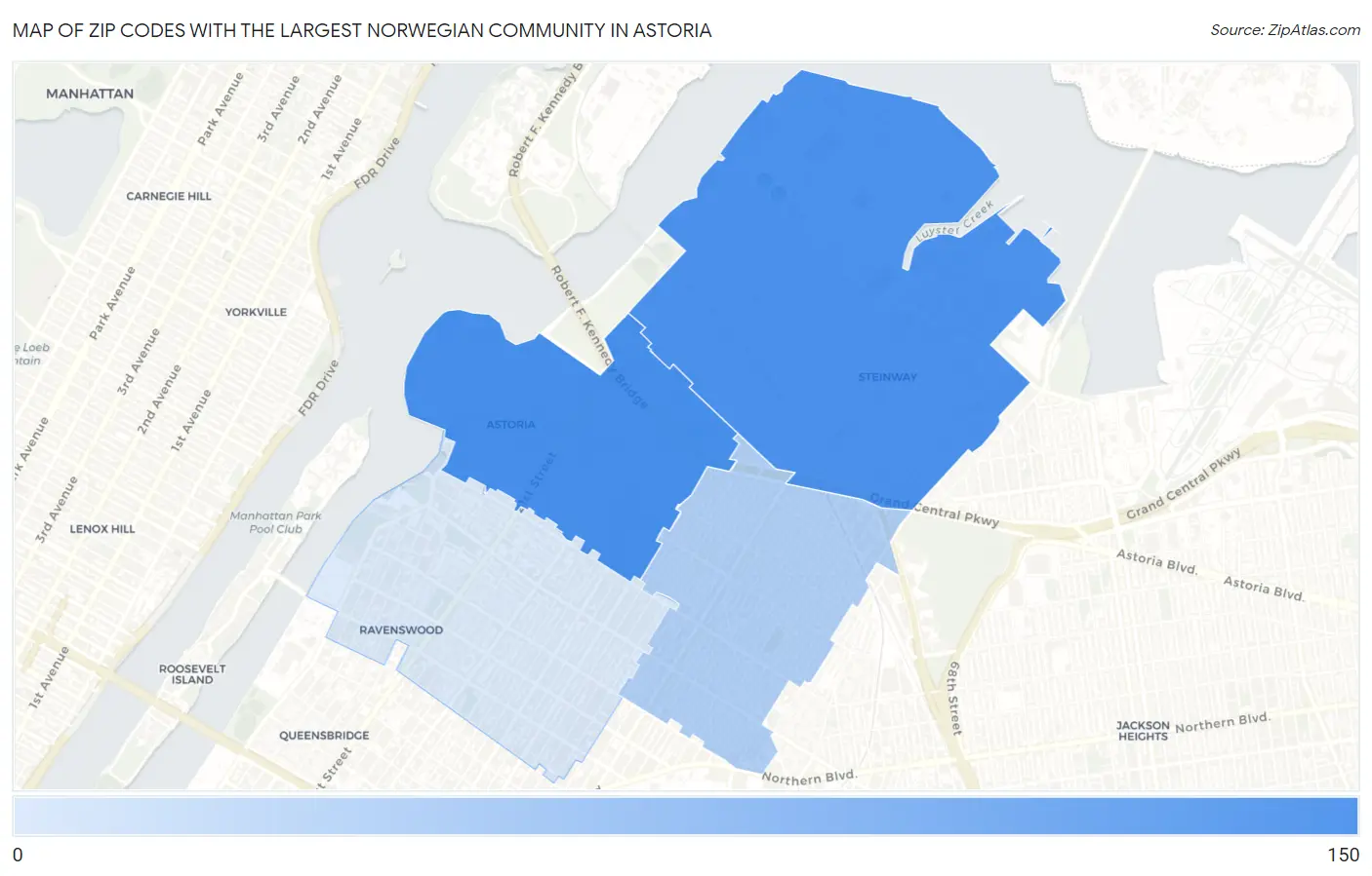 Zip Codes with the Largest Norwegian Community in Astoria Map