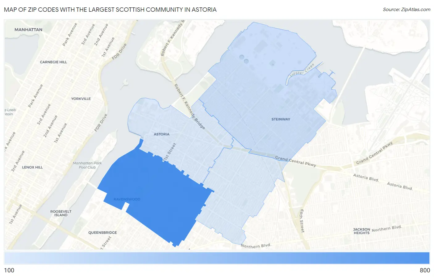 Zip Codes with the Largest Scottish Community in Astoria Map