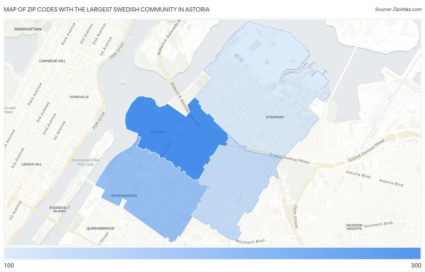 Zip Codes with the Largest Swedish Community in Astoria Map