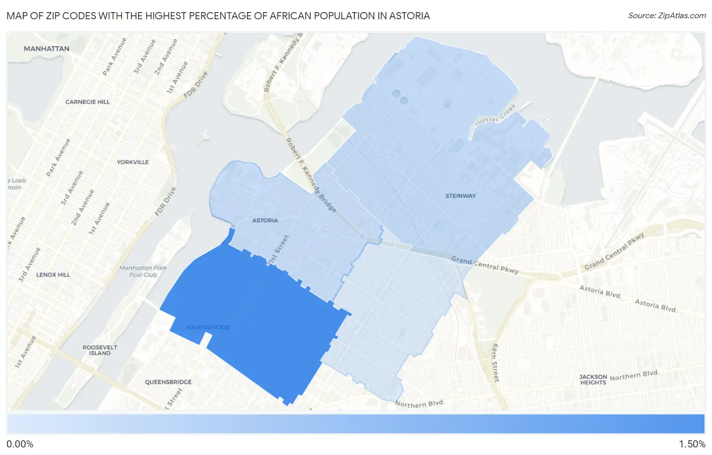 Zip Codes with the Highest Percentage of African Population in Astoria Map
