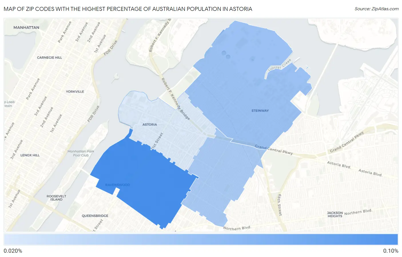 Zip Codes with the Highest Percentage of Australian Population in Astoria Map