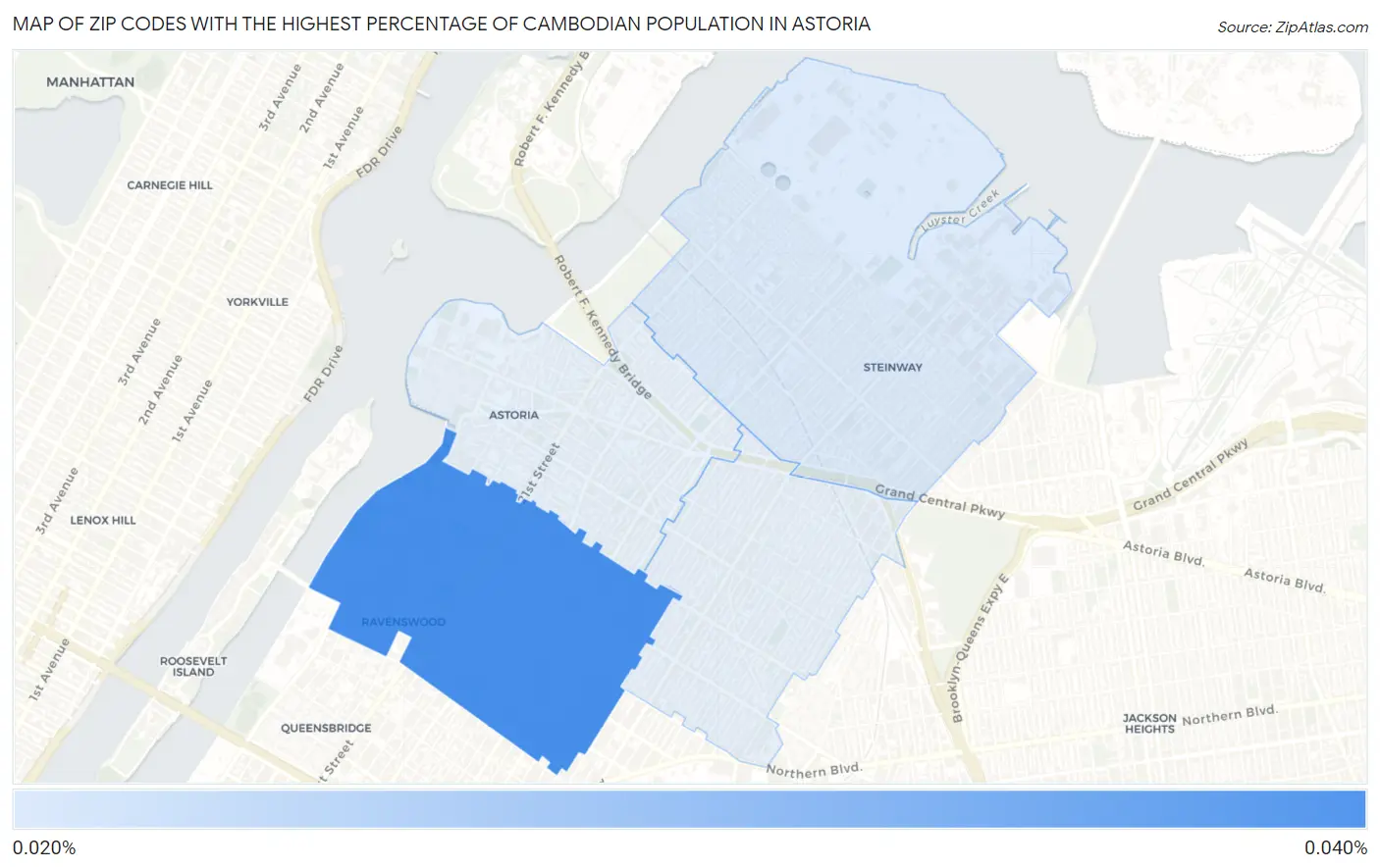 Zip Codes with the Highest Percentage of Cambodian Population in Astoria Map