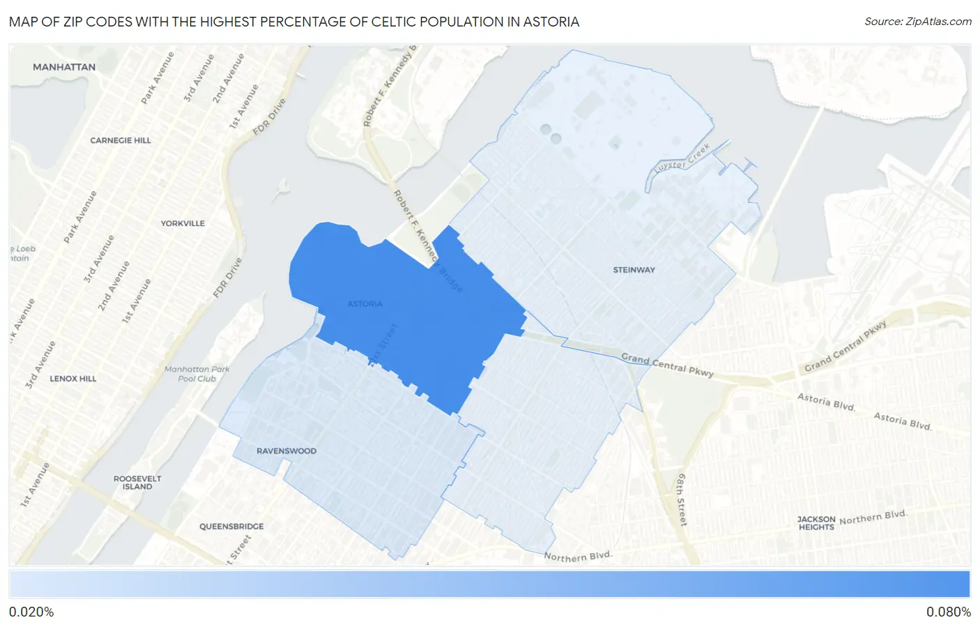 Zip Codes with the Highest Percentage of Celtic Population in Astoria Map
