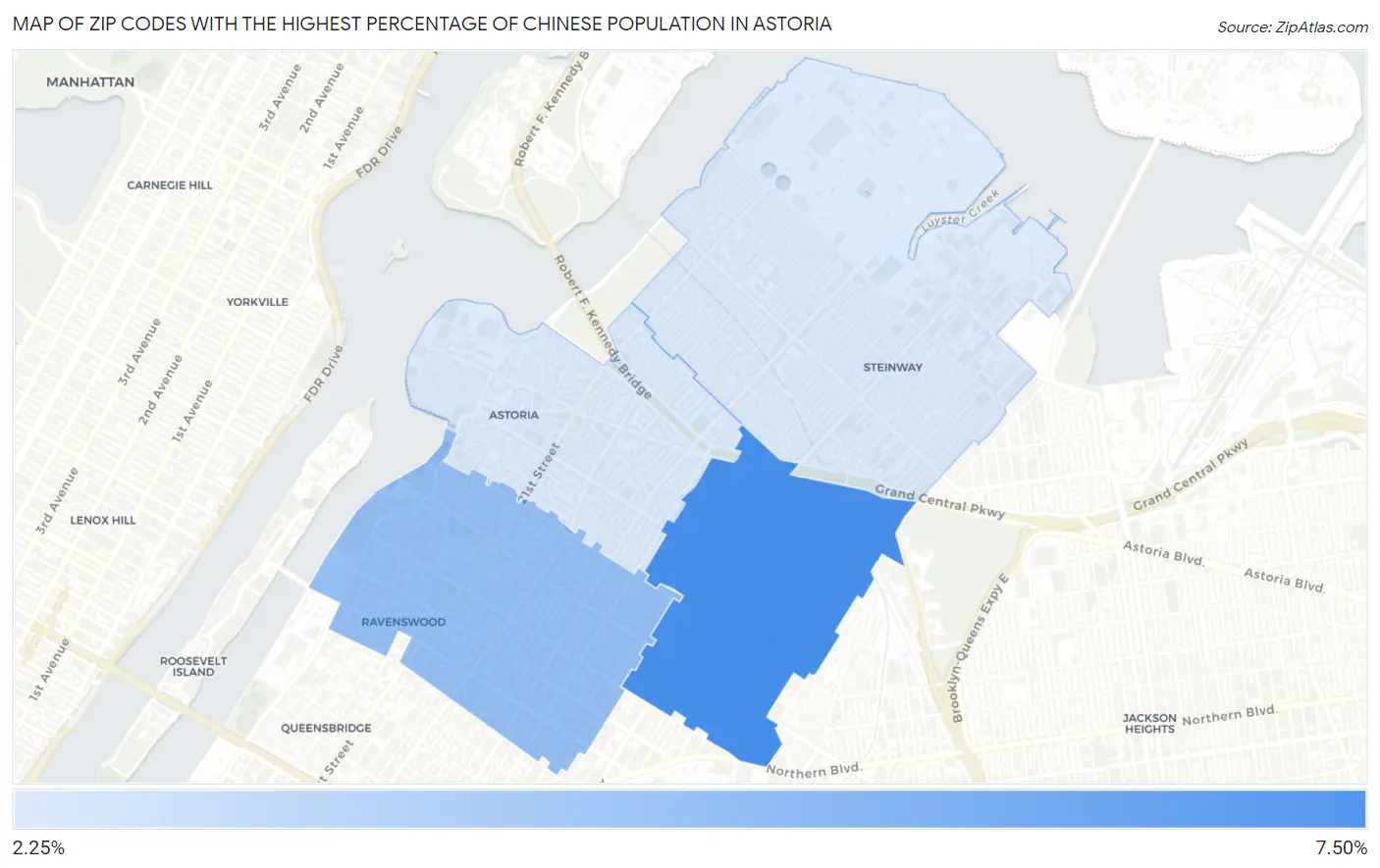 Zip Codes with the Highest Percentage of Chinese Population in Astoria Map