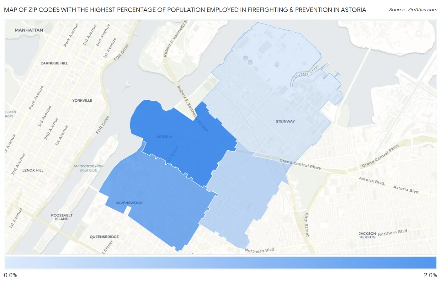 Zip Codes with the Highest Percentage of Population Employed in Firefighting & Prevention in Astoria Map