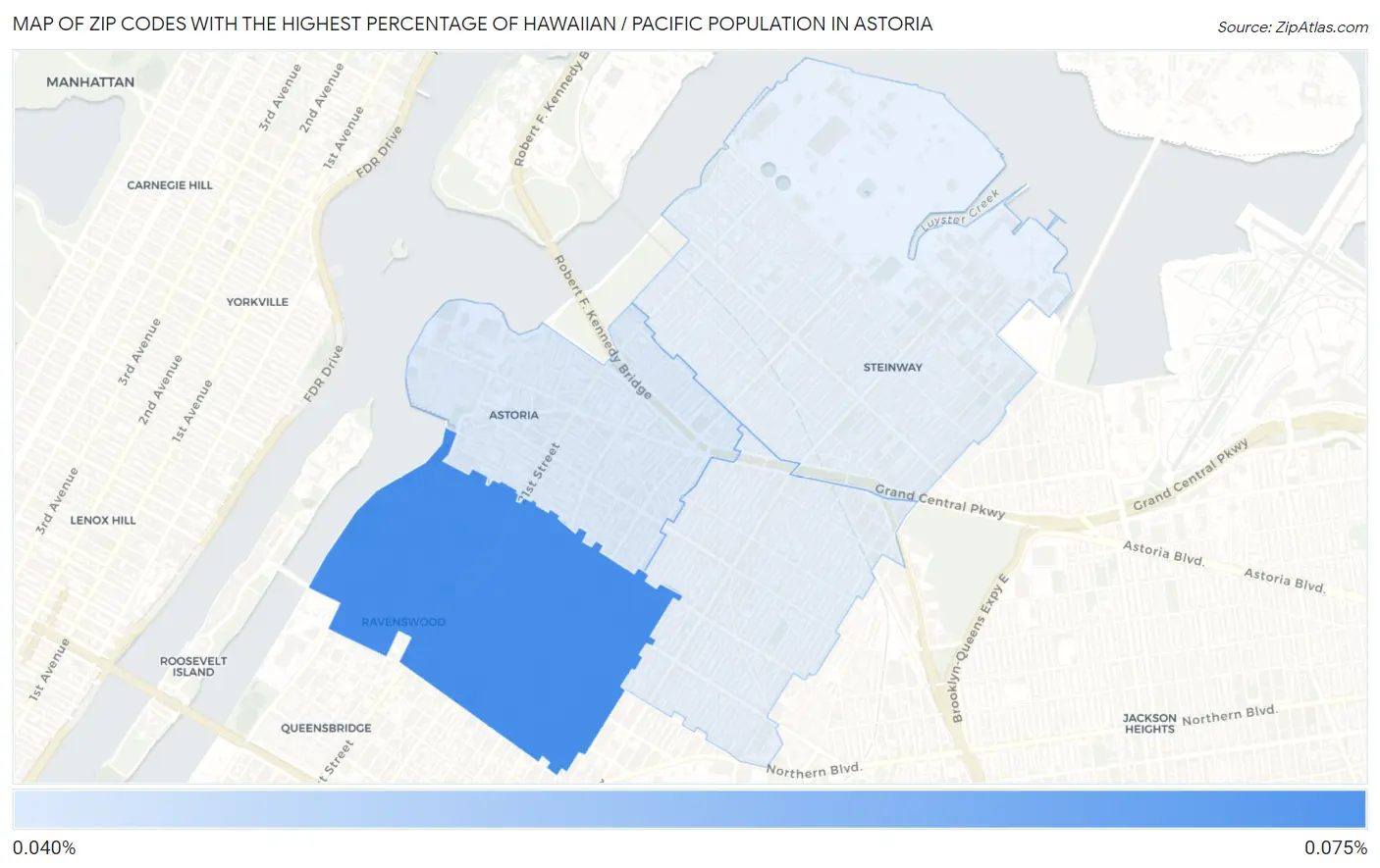 Zip Codes with the Highest Percentage of Hawaiian / Pacific Population in Astoria Map