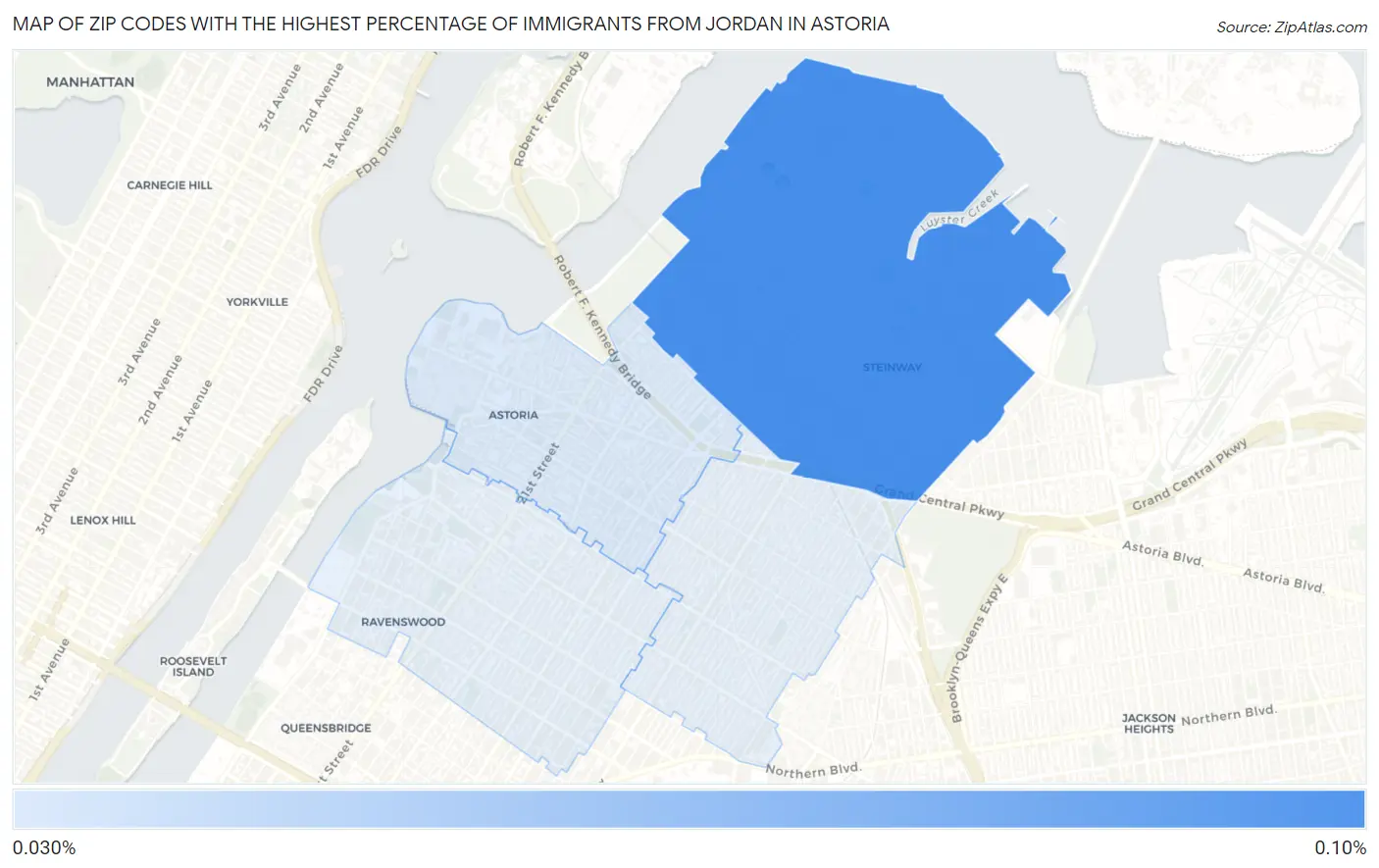 Zip Codes with the Highest Percentage of Immigrants from Jordan in Astoria Map
