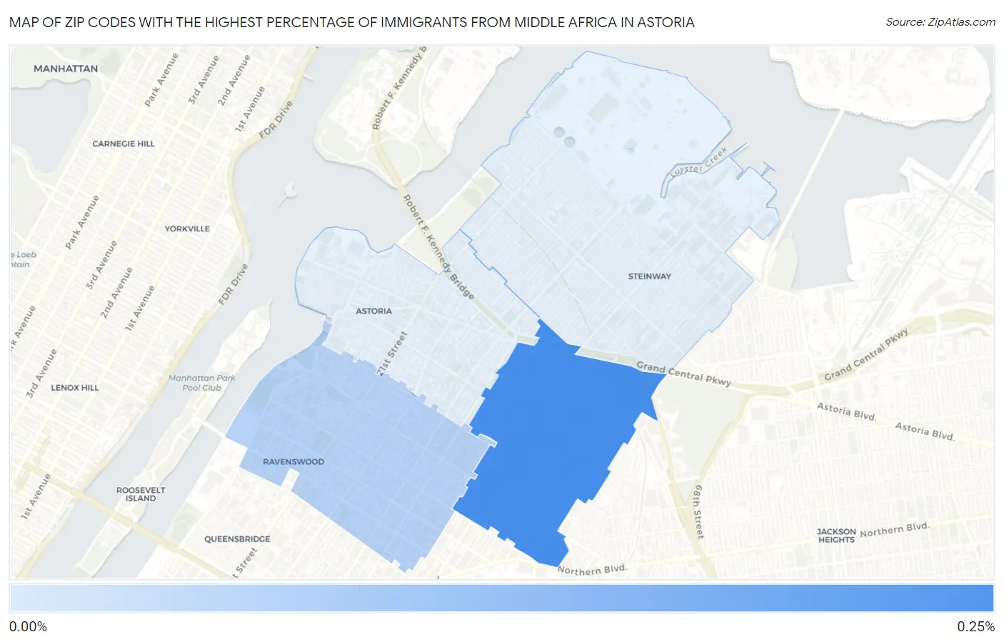 Zip Codes with the Highest Percentage of Immigrants from Middle Africa in Astoria Map