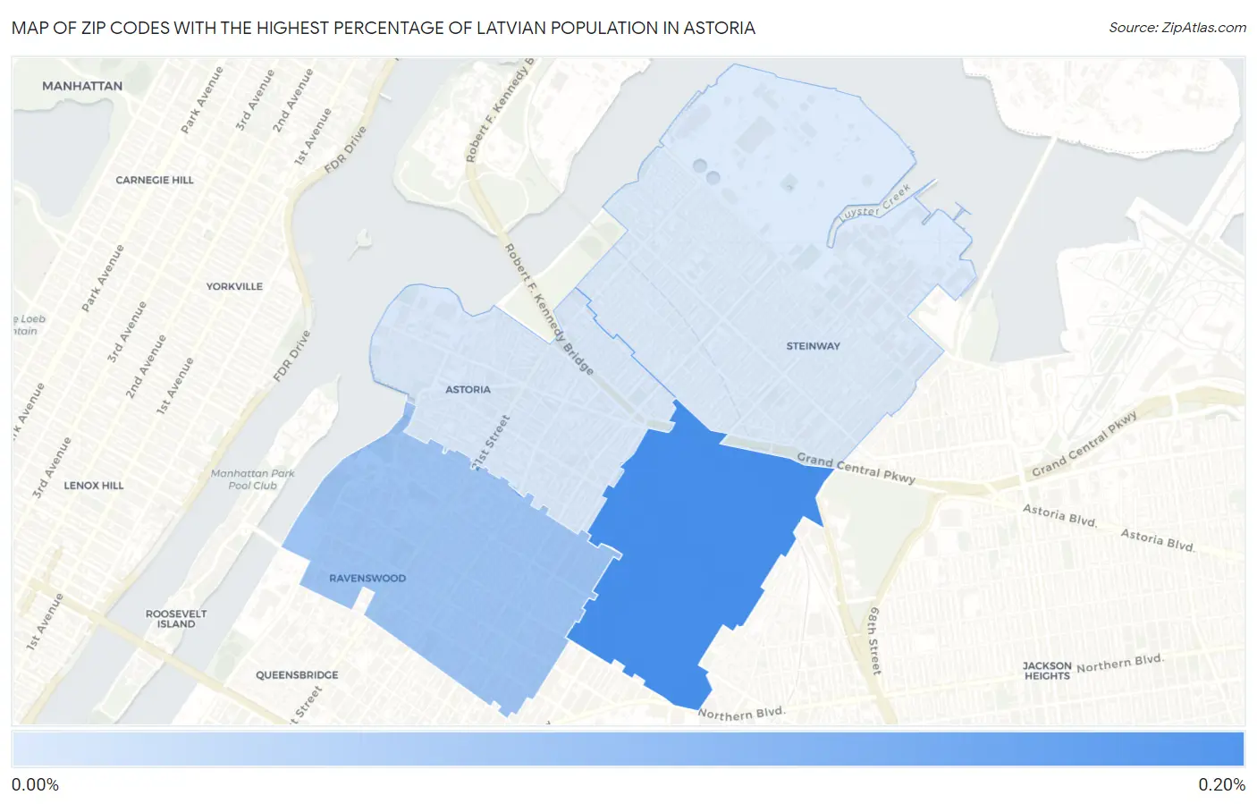 Zip Codes with the Highest Percentage of Latvian Population in Astoria Map