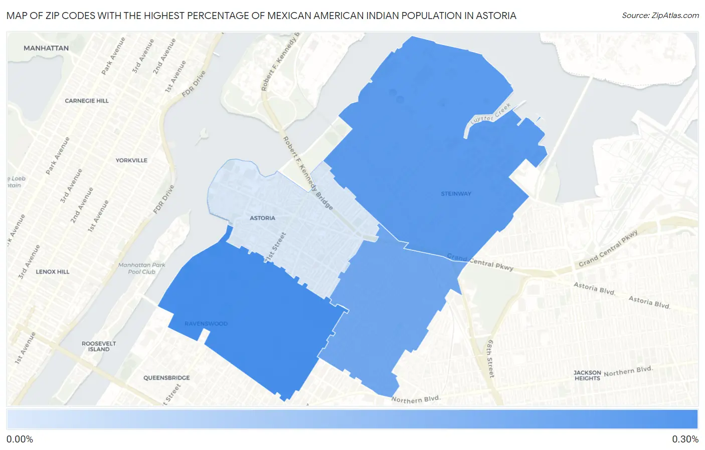 Zip Codes with the Highest Percentage of Mexican American Indian Population in Astoria Map