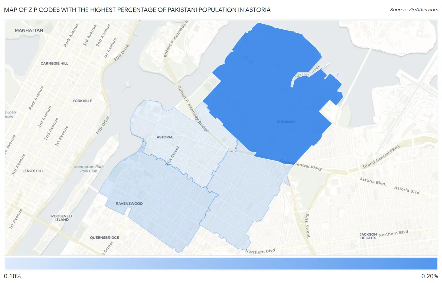 Zip Codes with the Highest Percentage of Pakistani Population in Astoria Map