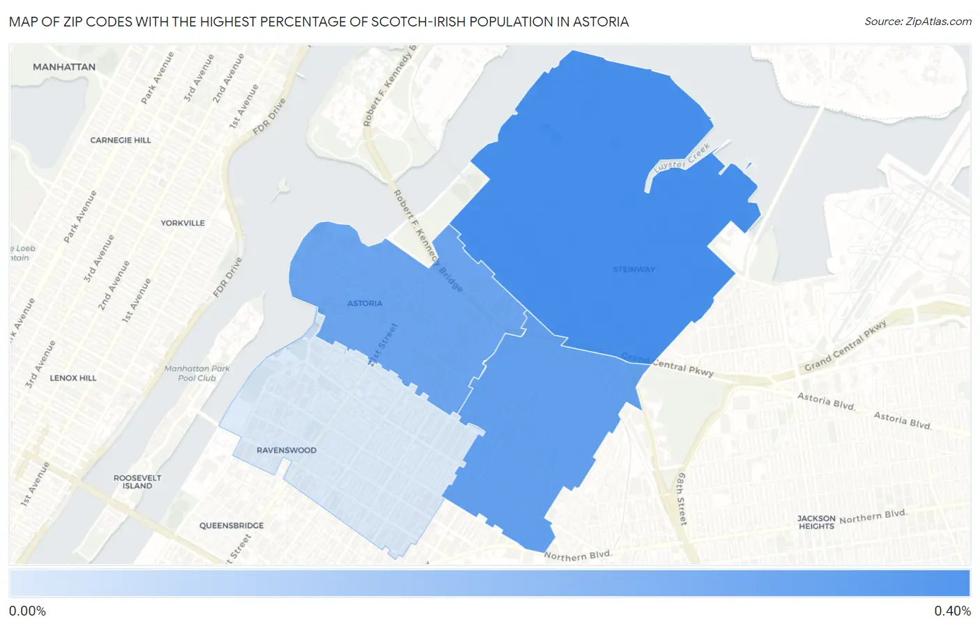 Zip Codes with the Highest Percentage of Scotch-Irish Population in Astoria Map