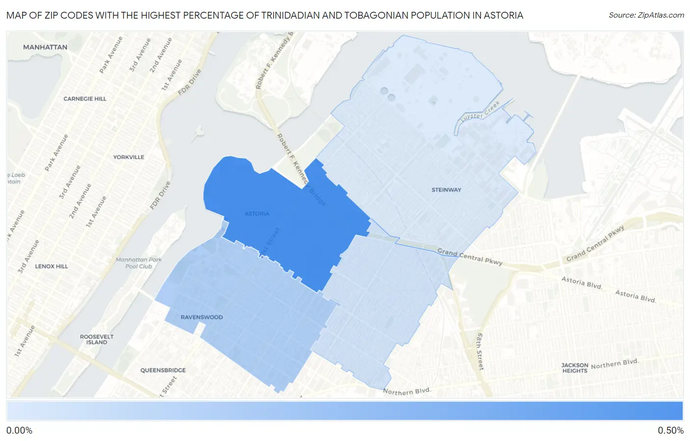 Zip Codes with the Highest Percentage of Trinidadian and Tobagonian Population in Astoria Map
