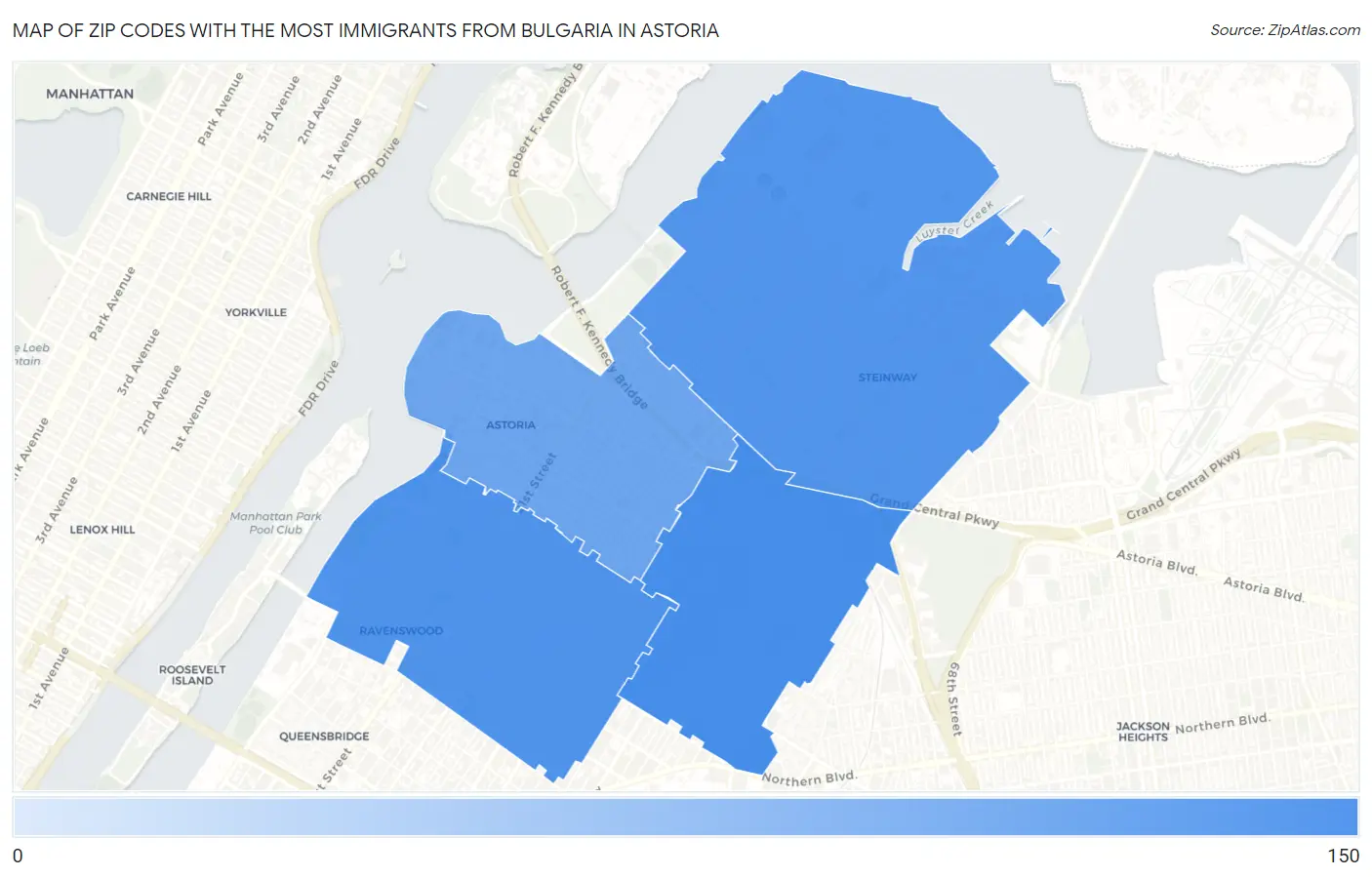 Zip Codes with the Most Immigrants from Bulgaria in Astoria Map